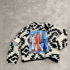 Mountain Geometric Black and White Sherpa jacket